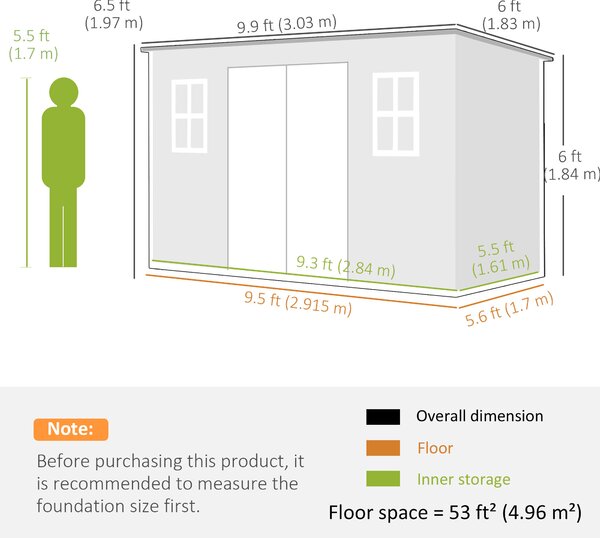Outsunny 10 x 6 ft Resin Garden Shed, Outdoor Storage Shed with Floor, Windows, Lockable Doors and Vents, Grey