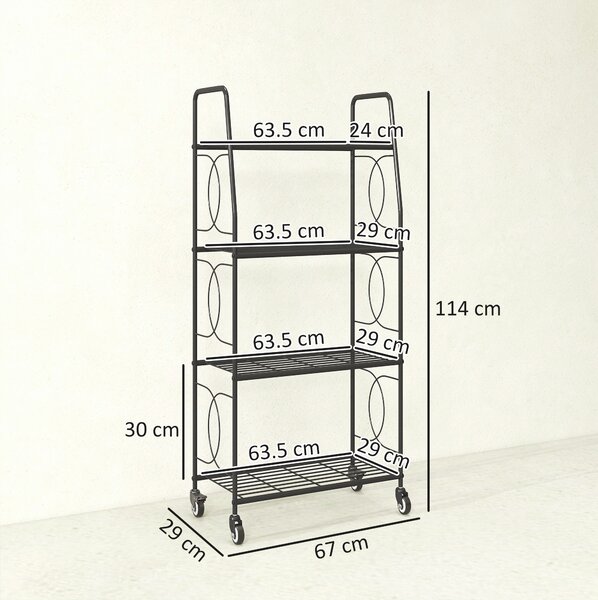 Outsunny 4-Tier Metal Plant Stand, Heavy Duty Ladder Shelf Potted Plants Display Rack with Lockable Wheels
