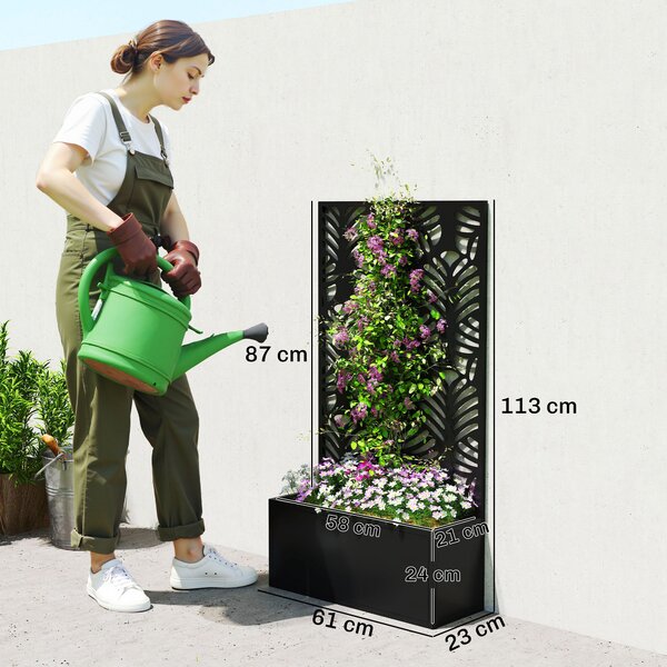 Outsunny Metal Garden Bed for Garden with Trellis, Wall Mounted or Freestanding Raised Planter with Privacy Screen