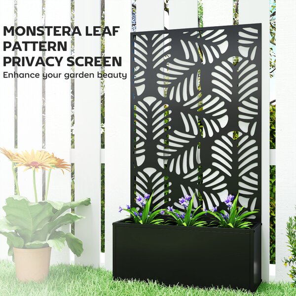 Outsunny Metal Garden Bed for Garden with Trellis, Wall Mounted or Freestanding Raised Planter with Privacy Screen