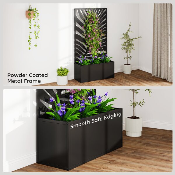 Outsunny Metal Garden Bed for Garden with Trellis, Wall Mounted or Freestanding Raised Planter with Privacy Screen