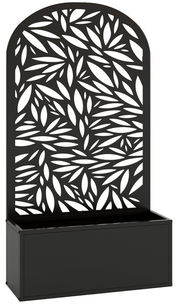 Outsunny Metal Garden Bed for Garden with Trellis, Wall Mounted or Freestanding Raised Planter with Curved Privacy Screen
