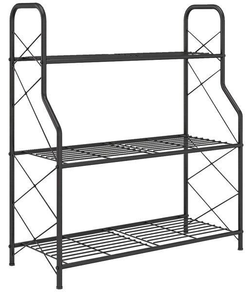 Outsunny 3-Tier Metal Plant Stand, Heavy Duty Ladder Shelf Potted Plants Display Rack, Indoor Outdoor Flower Pot Holder
