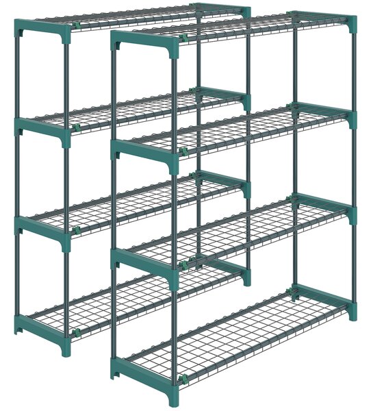 Outsunny 4-Tier Plant Stand Indoor Outdoor, Set of 2 Metal Plant Shelf with Rack Buckles for Easy Assembly, Flower Display Rack
