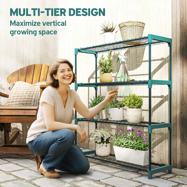 Outsunny 4-Tier Plant Stand Indoor Outdoor, Set of 2 Metal Plant Shelf with Rack Buckles for Easy Assembly, Flower Display Rack