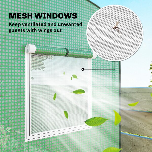 Outsunny Mini Greenhouse, Garden Tomato Growhouse with Roll-Up Door and 2 Mesh Windows, PE Cover, 200 x 75 x 188 cm, Green