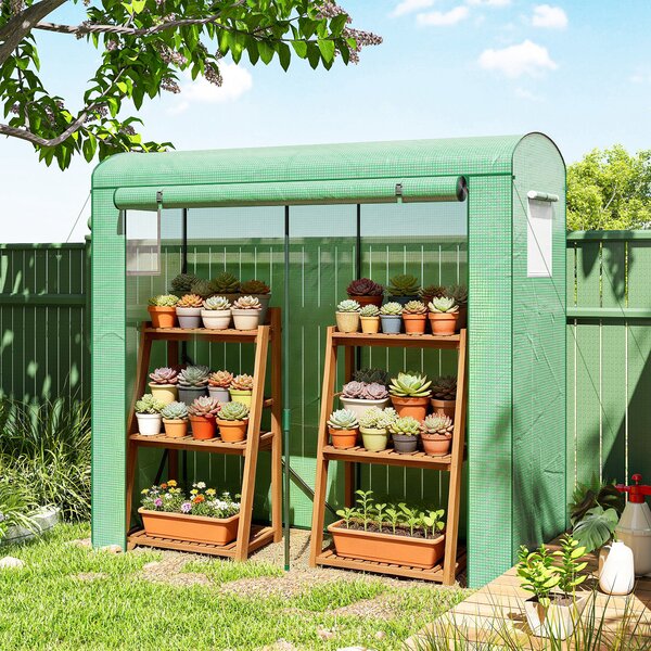 Outsunny Mini Greenhouse, Garden Tomato Growhouse with Roll-Up Door and 2 Mesh Windows, PE Cover, 200 x 75 x 188 cm, Green
