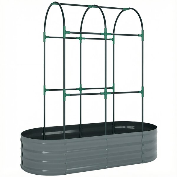 Outsunny Galvanised Raised Garden Bed with Arched Trellis, 4 x 2 x 4.6ft Metal Raised Bed for Garden with Open Bottom, Dark Grey