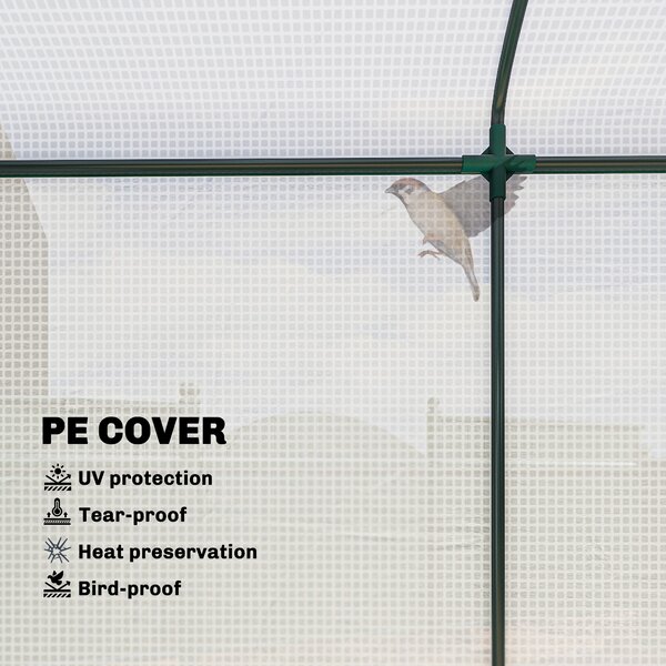 Outsunny Mini Greenhouse, Garden Tomato Growhouse with Roll-Up Door and 2 Mesh Windows, PE Cover, 200 x 75 x 188 cm, White