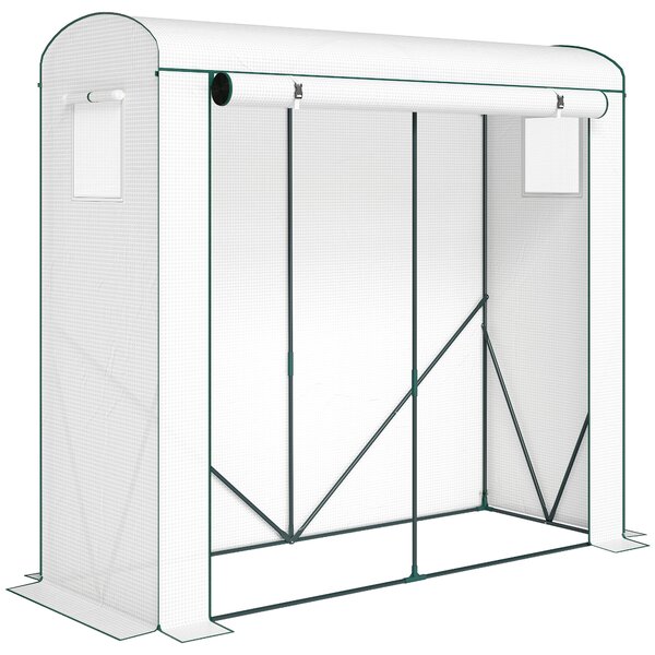 Outsunny Mini Greenhouse, Garden Tomato Growhouse with Roll-Up Door and 2 Mesh Windows, PE Cover, 200 x 75 x 188 cm, White