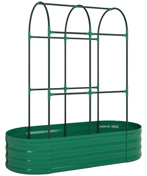 Outsunny Galvanised Raised Garden Bed with Arched Trellis, 4 x 2 x 4.6ft Metal Raised Bed for Garden with Open Bottom, Green