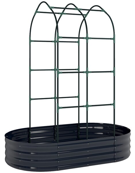 Outsunny Galvanised Raised Garden Bed with Arched Trellis, 5 x 3 x 6ft Metal Raised Bed for Garden with Open Bottom, Dark Grey
