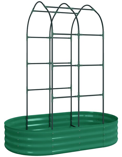 Outsunny Galvanised Raised Garden Bed with Arched Trellis, 5 x 3 x 6ft Metal Raised Bed for Garden with Open Bottom, Green