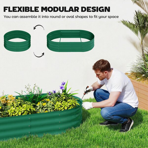 Outsunny Galvanised Raised Garden Bed with Arched Trellis, 5 x 3 x 6ft Metal Raised Bed for Garden with Open Bottom, Green