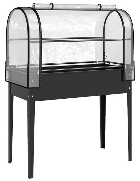 Outsunny Raised Planter with Flip-Up Greenhouse Cover, Metal Raised Garden Bed on Legs with Drainage Hole, Black