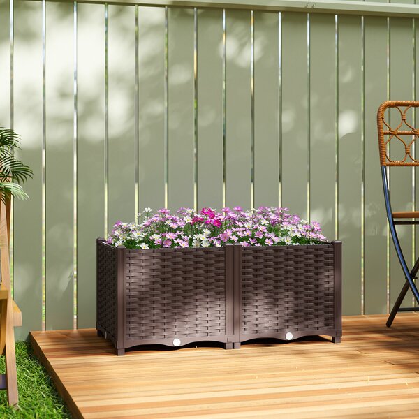 Outsunny Plastic Raised Garden Bed with Legs, Self Watering Elevated Planter Boxes with Drainage Holes and Plugs