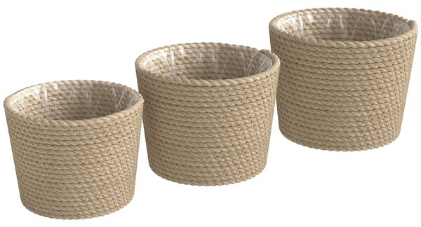 Outsunny Seagrass Planters Set of 3 Plant Pots for Indoor Outdoor Patio Balcony Natural