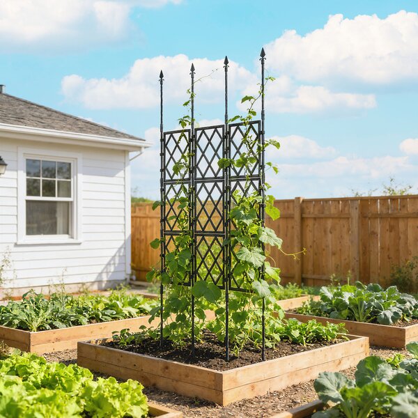 Outsunny Foldable Garden Trellis, Lattice Climbing Support Trellis for Garden, DIY Assembly, 85 x 197 cm, Black