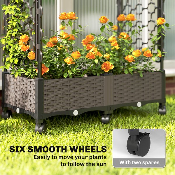 Outsunny Raised Garden Bed with Arch Trellis, Raised Bed for Garden on Wheels with Side Trellis, Self Watering Planter Box