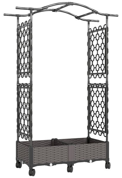 Outsunny Raised Garden Bed with Arch Trellis, Raised Bed for Garden on Wheels with Side Trellis, Self Watering Planter Box