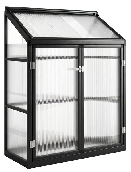 Outsunny Polycarbonate Greenhouse with Hinged Door, Top Vent, Lean-to Green House, Walk-in Greenhouse, 4 x 2ft, Black