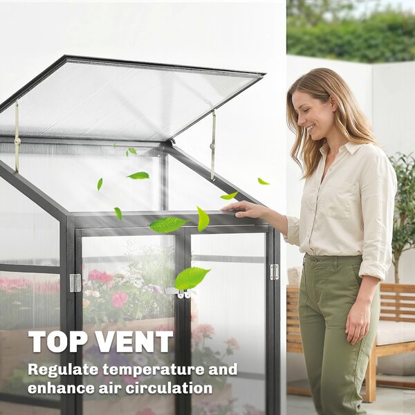 Outsunny Polycarbonate Greenhouse with Hinged Door, Top Vent, Lean-to Green House, Walk-in Greenhouse, 4 x 2ft, Black