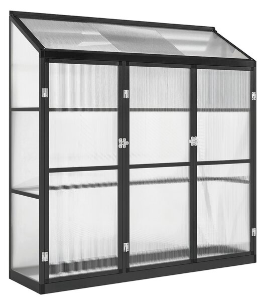 Outsunny Polycarbonate Greenhouse with 3 Hinged Doors, Top Vent, Lean-to Green House, Walk-in Greenhouse, 6 x 1.5ft, Black