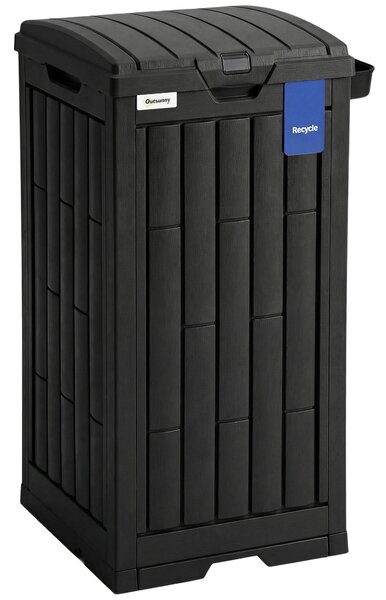 Outsunny 110 L Outdoor Bin with Dual Lid, Waterproof Plastic Trash Bin with Ashtray and Drip Tray, Garden Waste Trash Bin, Black
