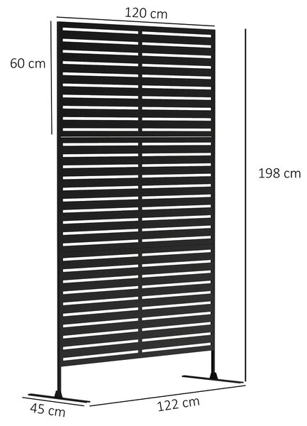 Outsunny Decorative Privacy Fence Screen, Metal Outdoor Privacy Screen Climbing Plant Trellis with Stand, 122 x 198 cm, Black