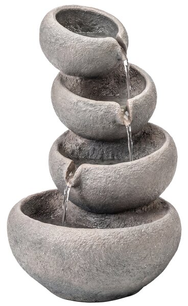 Outsunny 4-Tier Water Fountain Outdoor, Garden Water Feature with LED Lights and Pump, Freestanding Resin Waterfall for Patio
