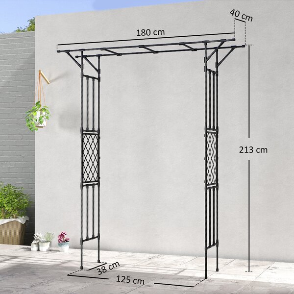 Outsunny Garden Arch, PE-Coated Steel Arbour Trellis for Climbing Plants, Rose Arch, 180 x 40 x 215 cm, Black