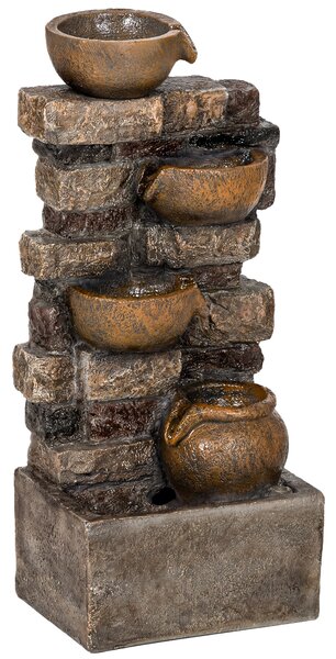 Outsunny 28" 5-Tier Outdoor Fountain, Cascading Waterfall Feature with LED Lights, Adjustable Flow, Rustic Brown