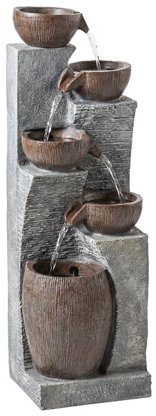 Outsunny Outdoor Fountain with 5-Tier, Garden Fountain with LED Lights, Adjustable Flow, Grey and Rustic Brown