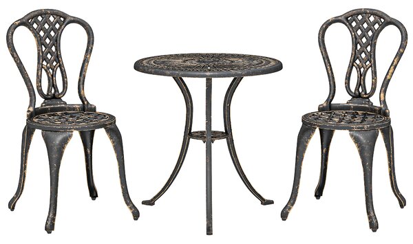 Outsunny Outdoor Bistro Set for 2 Cast Aluminium Patio Furniture with Round Table Umbrella Hole Brown