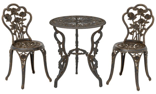 Outsunny Outdoor Bistro Set Vintage Rose Design Patio Furniture Set with Round Table and 2 Chairs Metallic Finish