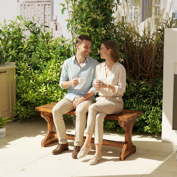 Outsunny Rustic Wooden Garden Bench, Backless Outdoor Bench Patio Loveseat with X-Shape Base for Porch, Park, Carbonised Finish