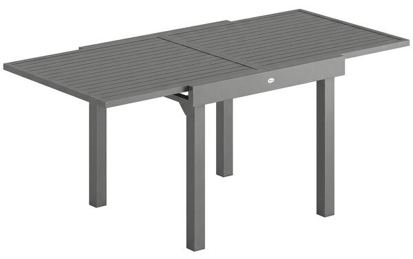 Outsunny Extending Garden Table for 4-8 People, Aluminium Outdoor Dining Table with Slatted Top, Dark Grey