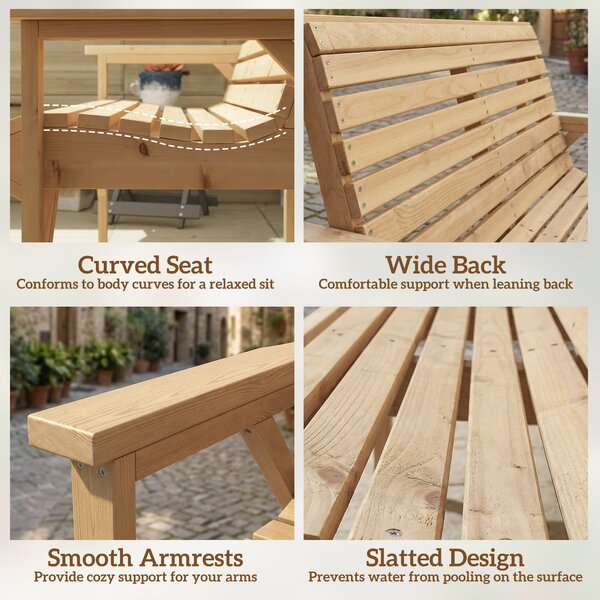 Outsunny 2 Seater Wooden Garden Bench, Slatted Patio Bench with Armrest and Backrest, Outdoor Furniture for Indoor, Balcony