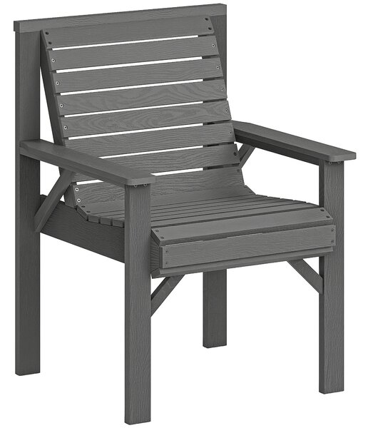 Outsunny Wooden Garden Dining Chair, Outdoor Chair Garden Armchair with Curved Seat and Wide Armrests, Grey Embossed Finish