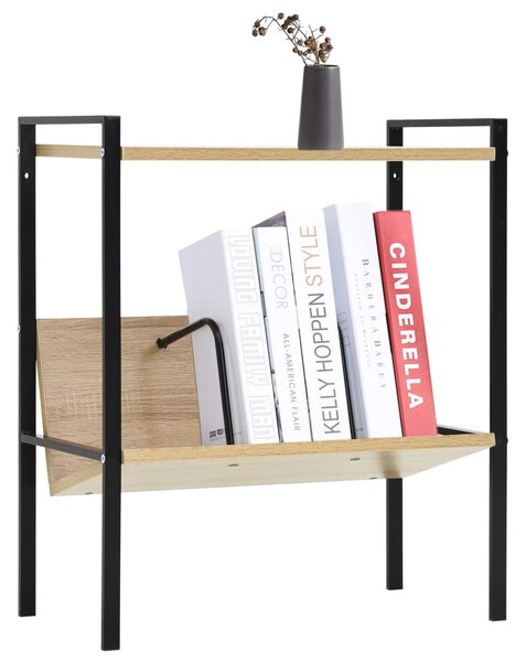 2-Layer Book Shelf Black and Oak 52x28x59 cm Engineered Wood