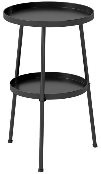 Outsunny Patio Side Table, 2-Tier Round Coffee End Table for Garden Balcony Living Room Bedroom, Black