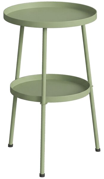 Outsunny Patio Side Table, 2-Tier Round Coffee End Table for Garden Balcony Living Room Bedroom, Light Green