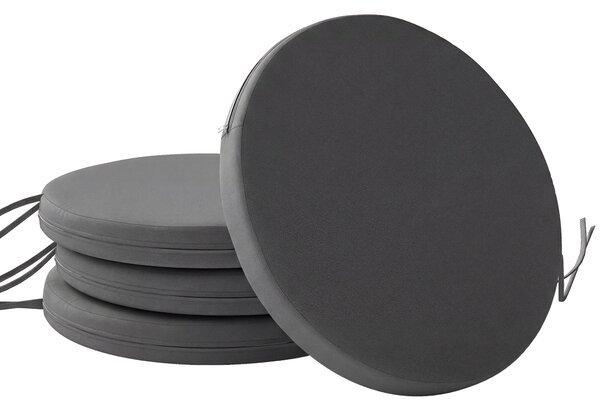 Outsunny Outdoor Bistro Chair Cushions Set of 4 with Removable Cover, 41 x 41 x 5 cm Round Seat Cushions with Ties, Dark Grey
