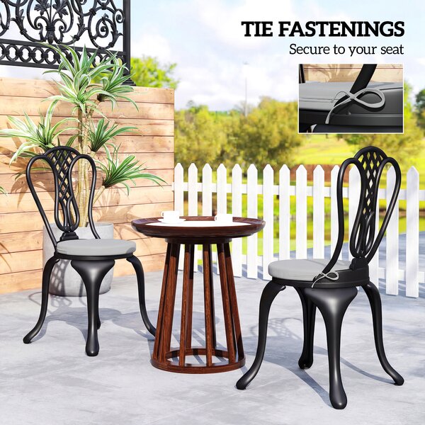Outsunny Outdoor Bistro Chair Cushions Set of 4 with Removable Cover, 41 x 41 x 5 cm Round Seat Cushions with Ties, Light Grey
