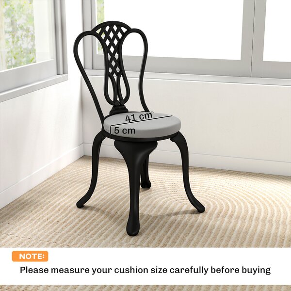Outsunny Outdoor Bistro Chair Cushions Set of 4 with Removable Cover, 41 x 41 x 5 cm Round Seat Cushions with Ties, Light Grey
