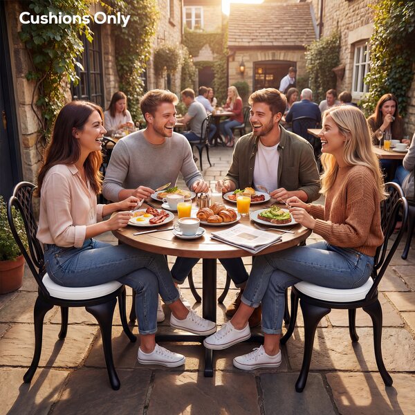 Outsunny Outdoor Bistro Chair Cushions Set of 4 with Removable Cover, 41 x 41 x 5 cm Round Seat Cushions with Ties, White
