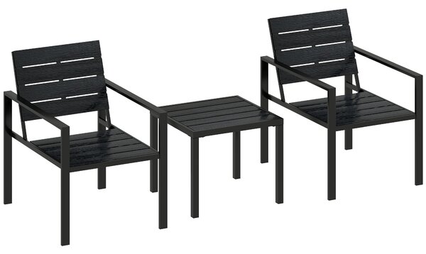 Outsunny 3 Pieces Garden Bistro Set for 2, Outdoor Bistro Table and Chairs with Metal Frame, Plastic Patio Furniture Set
