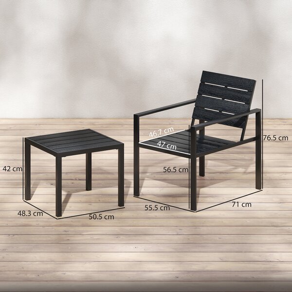 Outsunny 3 Pieces Garden Bistro Set for 2, Outdoor Bistro Table and Chairs with Metal Frame, Plastic Patio Furniture Set