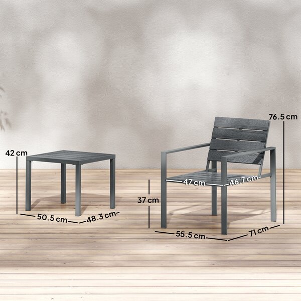 Outsunny 3 Pieces Garden Bistro Set for 2, Outdoor Bistro Table and Chairs with Metal Frame, Plastic Patio Furniture Set