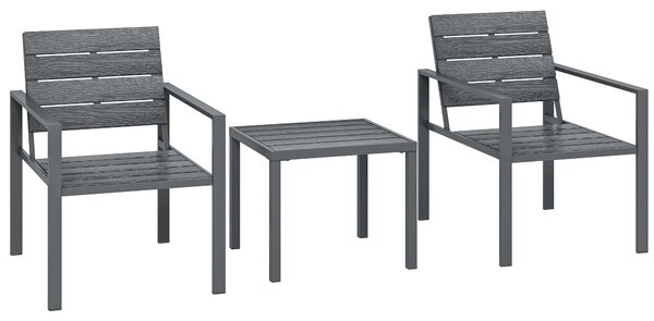 Outsunny 3 Pieces Garden Bistro Set for 2, Outdoor Bistro Table and Chairs with Metal Frame, Plastic Patio Furniture Set